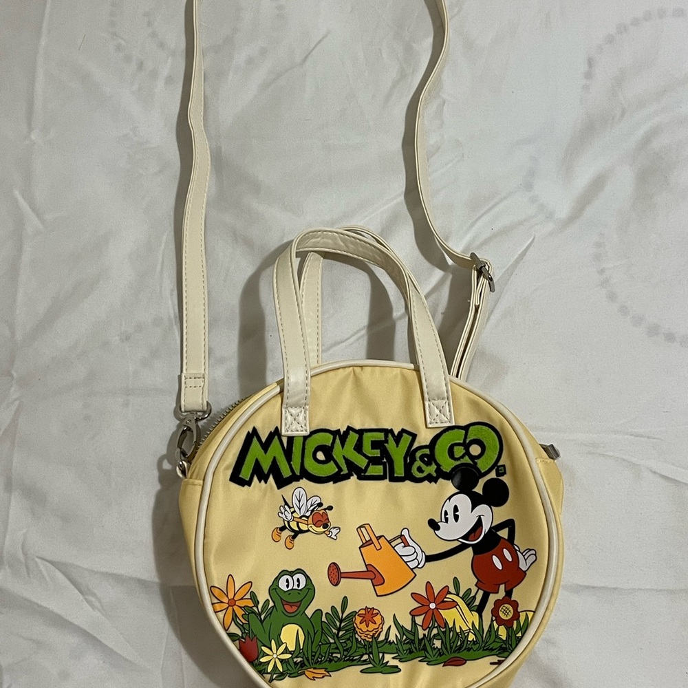 Mickey & Co. Yellow Round Crossbody Bag with Cream Straps